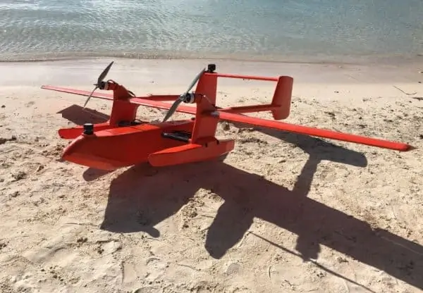 Unmanned seaplane equipped with FT Tech ultrasonic wind sensor